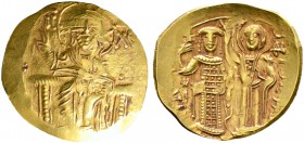 Byzantinische Münzen. Kaiserreich Nikaia. Johannes III. Ducas-Vatatzes 1222-1254 
Hyperpyron -Magnesia-. Christus mit Kreuznimbus und Pallium frontal...