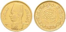 Ausländische Münzen und Medaillen. Ägypten. Farouk I. 1937-1952 AD/1355-1372 AH 
50 Piastres 1938 (AH 1357). KM 371, Fr. 112. 4,26 g
minimale Randfe...