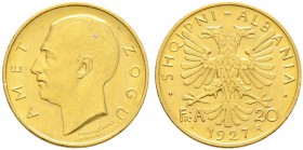 Ausländische Münzen und Medaillen. Albanien. Ahmed Zogu 1925-1928, als Präsident 
20 Franken 1927 -Rom-. KM 10, Fr. 2, Schl. 14. 6,47 g
kleine Kratz...