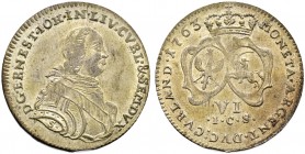 Ausländische Münzen und Medaillen. Baltikum-Kurland. Ernst Johann Biron 1737-1740, 1762-1769 
6 Gröscher 1763 -Mitau-. Kruggel/Gerbasevskis 6.7./1.4,...