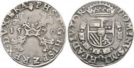 Ausländische Münzen und Medaillen. Belgien-Brabant. Philipp II. von Spanien 1555-1598 
1/2 Ecu de Bourgogne 1570 -Antwerpen-. Delm. 97, Vanhoudt 291....