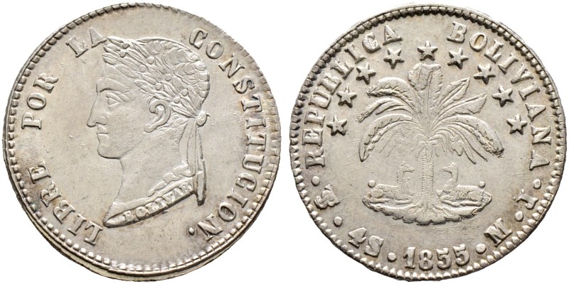 Ausländische Münzen und Medaillen. Bolivien. Republik 
4 Soles 1855 -Potosi- (M...