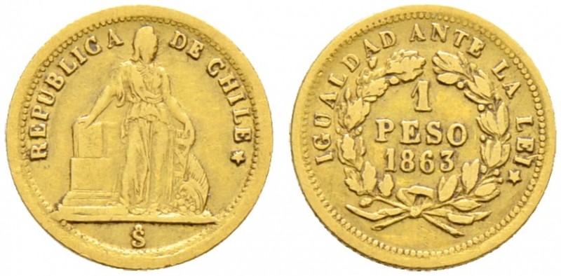 Ausländische Münzen und Medaillen. Chile. Republik 
Goldpeso 1863. KM 133, Fr. ...