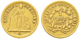 Ausländische Münzen und Medaillen. Chile. Republik 
Goldpeso 1863. KM 133, Fr. 48. 1,48 g
sehr schön