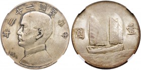 Ausländische Münzen und Medaillen. China-Republik. Erste Republik 1912-1949 
Dollar Jahr 23 (1934). Sun Yat-Sen. Y. 345, L./M. 110, Dav. 223. In Plas...