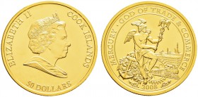Ausländische Münzen und Medaillen. Cook Islands. 
50 Dollars 2008. Handelsgott Merkur. 1/4 Unze (7,82 g) Feingold. Auflage: 3.000 Exemplare
verkapse...