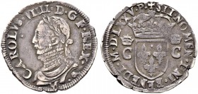 Ausländische Münzen und Medaillen. Frankreich-Königreich. Henri III. 1574-1589 
Demi Teston 1575 -Toulouse-. 8e type. Prägung im Namen Charles IX. Be...