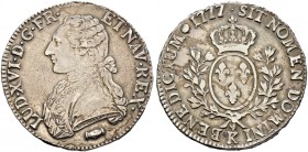 Ausländische Münzen und Medaillen. Frankreich-Königreich. Louis XVI. 1774-1793 
Ecu aux lauriers 1777 -Bordeaux. Gad. 356, Ciani 2187, Dupl. 1708, Da...