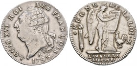 Ausländische Münzen und Medaillen. Frankreich-Königreich. Erste Republik 1792-1799 
Ecu de 6 Livres 1793 (L'AN 5) -Orleans-. Gad. 55, Dav. 1335.
Rev...