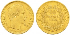 Ausländische Münzen und Medaillen. Frankreich-Königreich. Napoleon III. 1852-1870 
10 Francs 1854 -Paris-. Kleine Ausgabe mit glattem Rand. Gad. 1013...