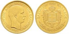 Ausländische Münzen und Medaillen. Griechenland. Georg I. 1863-1913 
20 Drachmai 1884 -Paris-. Divo 47, Fr. 18, Schl. 9. 6,47 g
vorzüglich