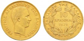 Ausländische Münzen und Medaillen. Griechenland. Georg I. 1863-1913 
10 Drachmai 1876 -Paris-. Divo 48, Fr. 16, Schl. 7. 3,20 g
leichte Randfehler, ...