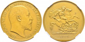Ausländische Münzen und Medaillen. Großbritannien. Edward VII. 1901-1910 
5 Pounds 1902. Spink 3966, Fr. 398a, Schl. 470. 40,18 g. In Plastikholder d...