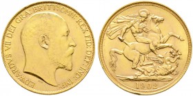 Ausländische Münzen und Medaillen. Großbritannien. Edward VII. 1901-1910 
2 Pounds 1902. Ein zweites Exemplar. Spink 3967, Fr. 399, Schl. 472. 16,04 ...