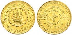 Ausländische Münzen und Medaillen. Indien-Private Tola Coinage. Bacharam De & Sons, Calcutta 
Goldtola o.J. (ca. 1940/50). Segelschiff / Wert- und Fe...