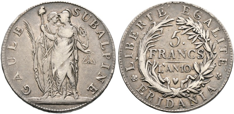 Ausländische Münzen und Medaillen. Italien-Subalpine Republik. 
5 Francs L'AN 1...