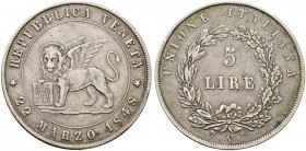 Ausländische Münzen und Medaillen. Italien-Venedig. Provisorische Regierung 1848-1849 
5 Lire 1848. Mit Randschrift "DIO BENEDITE L'ITALIA*". Pagani ...