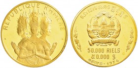 Ausländische Münzen und Medaillen. Kambodscha. Republik Khmer 1970-1975 
50.000 Riels 1974. Tänzer. KM 64, Fr. 8. 6, 0 g Feingold (900er)
Polierte P...