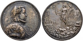Ausländische Münzen und Medaillen. Niederlande. Margareth von Österreich 1522-1586 
Versilberte Bronzemedaille o.J. (1567) von Jacques Jonghelinck. B...