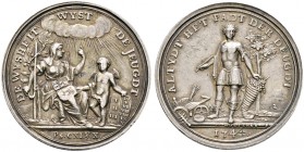 Ausländische Münzen und Medaillen. Niederlande. Allgemein 
Silberne Prämienmedaille, sogen. Beloningspenning 1744 (die letzte Ziffer graviert) von J....