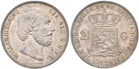 Ausländische Münzen und Medaillen. Niederlande-Königreich. Willem III. 1849-1890 
2 1/2 Gulden 1851 -Utrecht-. KM 82, Dav. 236, Schulman 577.
Pracht...