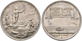Ausländische Münzen und Medaillen. Niederlande-Amsterdam, Stadt. 
Silbermedaille 1696 von R. Arondeaux, auf die Beilegung der Unruhen in der Stadt. N...