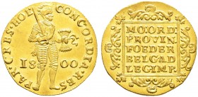 Ausländische Münzen und Medaillen. Niederlande-Batavische Republik. 
Ritterdukat 1800 -Holland-. Delm. 1171B, Fr. 318. 3,37 g
leicht gewellt, vorzüg...