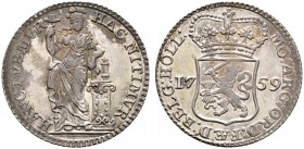 Ausländische Münzen und Medaillen. Niederlande-Holland. 
5 Stuivers (= 1/4 Gulden ) 1759. KM 100.
Kabinettstück mit feiner Patina, Stempelglanz, Ers...