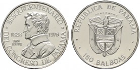 Ausländische Münzen und Medaillen. Panama. 
150 Balboas (PLATIN) 1976. Simon Bolivar. KM 43, Fr. 3. 9, 3 g fein
im Originalblister, Polierte Platte...