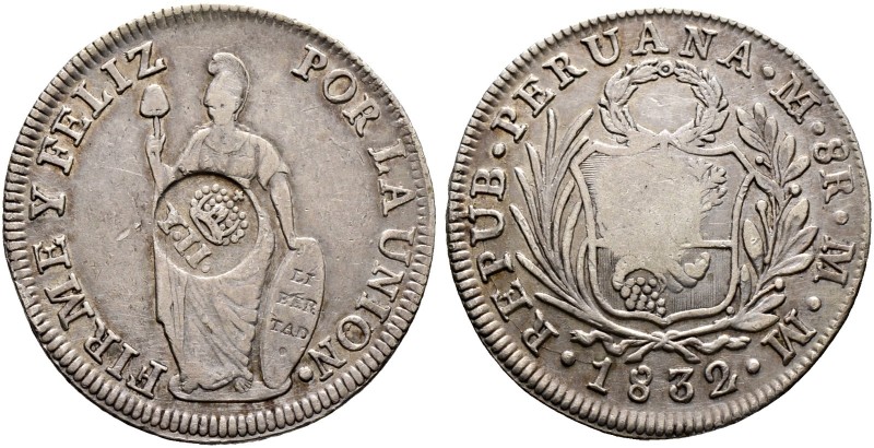 Ausländische Münzen und Medaillen. Peru. Republik 
8 Reales 1832 -Lima-. Mit GE...