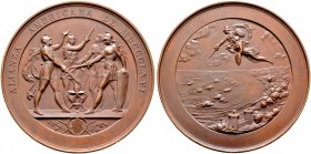 Ausländische Münzen und Medaillen. Peru. Republik 
Große Bronzemedaille 1866 von H. Emanuel, auf die amerikanische Allianz von Peru, Argentinien, Ecu...