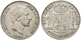 Ausländische Münzen und Medaillen. Philippinen. 
50 Centimos 1885. KM 150, CCT 73.
winzige Randfehler, fast vorzüglich