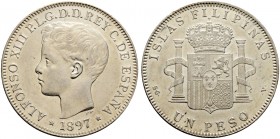 Ausländische Münzen und Medaillen. Philippinen. 
Peso 1897. KM 154, CCT 79.
winzige Kratzer, vorzüglich
