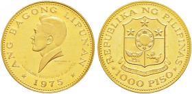 Ausländische Münzen und Medaillen. Philippinen. 
1.000 Piso 1975. Kopf von Präsident Marcos nach links / Wappen. KM 213, Fr. 6. 9, 0 g Feingold (900e...