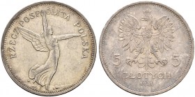Ausländische Münzen und Medaillen. Polen. Republik 
5 Zlotych 1931 -Warschau-. Nike. Y. 18, Gum. 2601, Kopicki 2946 (R4), Parchimowicz 114d.
seltene...