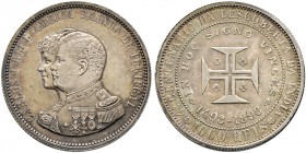 Ausländische Münzen und Medaillen. Portugal. Carlos I. 1889-1908
1.000 Reis 1898. 400 Jahre Entdeckung von Indien. KM 539, Dav. 266.
feine Patina, v...