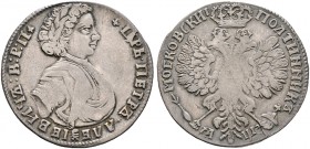 Ausländische Münzen und Medaillen. Russland. Peter I. 1682/1689-1725 
Poltina (1/2 Rubel) 1707 -Moskau, Kadashevsky Münzhof-. Belorbeertes Brust­bild...