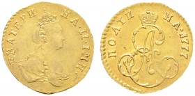 Ausländische Münzen und Medaillen. Russland. Katharina II. 1762-1796 
1/2 Gold-Rubel (= Poltina) 1777 -St. Petersburg-. Gekröntes Brustbild nach rech...