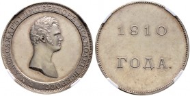 Ausländische Münzen und Medaillen. Russland. Alexander I. 1801-1825 
Pattern-Rubel 1801 -St. Petersburg-. Stempel von L. Lialin. Büste nach rechts / ...