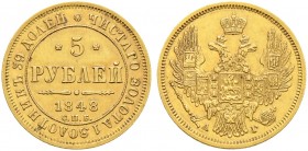 Ausländische Münzen und Medaillen. Russland. Nikolaus I. 1825-1855 
5 Rubel 1848 -St. Petersburg-. Bitkin 30, Uzdenikov 228, Fr. 155. 6,52 g
sehr sc...