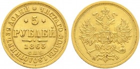 Ausländische Münzen und Medaillen. Russland. Alexander II. 1855-1881 
5 Rubel 1863 -St. Petersburg-. Bitkin 9, Uzdenikov 245, Fr. 163. 6,53 g
winzig...