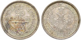Ausländische Münzen und Medaillen. Russland. Alexander II. 1855-1881 
25 Kopeken 1855 -St. Petersburg-. Bitkin 53, Uzdenikov 1722.
Prachtexemplar mi...