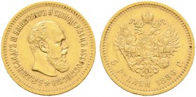Ausländische Münzen und Medaillen. Russland. Alexander III. 1881-1894 
5 Rubel 1886 -St. Petersburg-. Bitkin 24, Uzdenikov 292, Fr. 168. 6,46 g
winz...