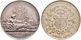 Ausländische Münzen und Medaillen. Schweiz-Aargau. 
Silbermedaille 1849 von A. Bovy, auf das 25-jährige Jubiläum des eidgenössischen Schützenfestes i...
