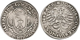 Ausländische Münzen und Medaillen. Schweiz-Basel, Stadt und Kanton. 
Guldentaler zu 60 Kreuzer 1581. Wappenschild im verzierten Doppelvierpass / Dopp...
