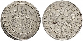 Ausländische Münzen und Medaillen. Schweiz-Chur, Bistum. Joseph Mohr von Zernez 1627-1635 
Groschen 1628. Drei spanische Schildchen in Kleeblattstell...