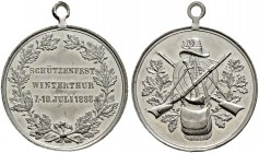 Ausländische Münzen und Medaillen. Schweiz-Winterthur. 
Tragbare Zinnmedaille 1887 unsigniert (von Mayer und Wilhelm, Stuttgart), auf das Schützenfes...