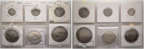 Lots ausländischer Münzen und Medaillen. 
6 Stücke: GROSSBRITANNIEN. Shilling 1676 (R), Threepence 1687, 1/2 Guinea (Jeton) 1795, Halfcrown 1816 und ...
