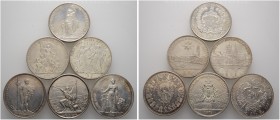 Lots ausländischer Münzen und Medaillen. 
6 Stücke: SCHWEIZ. Schützentaler zu 5 Franken 1872 Zürich, 1874 St. Gallen, 1876 Lausanne, 1879 Basel, 1881...