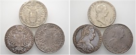 Römisch-Deutsches Reich. Lots. 
3 Stücke: Maria Theresia, Taler 1780 -Wien- (geprägt ab 1820, älteres Stück) und Taler 1757 -Prag- sowie Franz I., Ta...